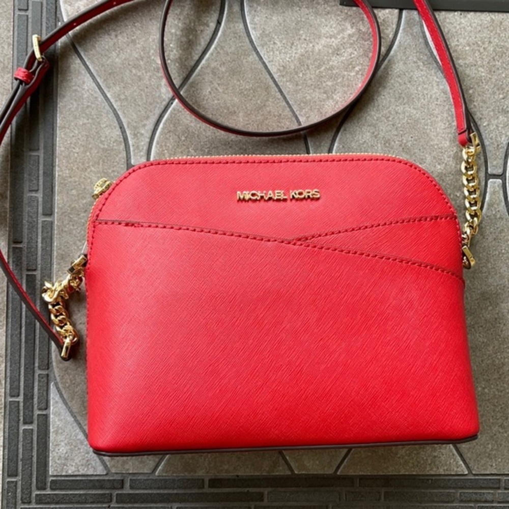 MICHAEL KORS Jet Set Travel Medium Logo Dome Crossbody Bag FLAME COLOR